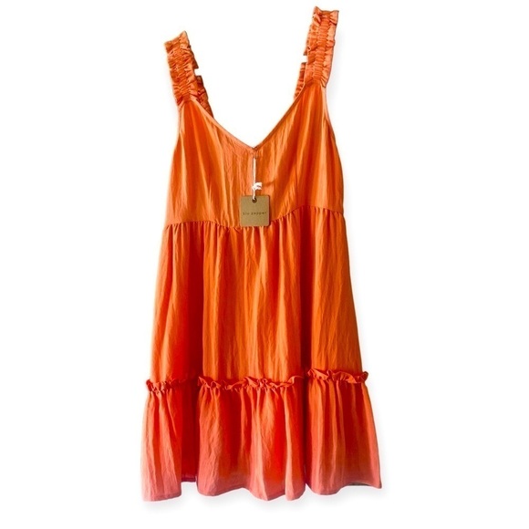 Blue Pepper Solid Ruffle Mini Dress Garden Girl Cantalope Size Large NWT - Picture 2 of 14